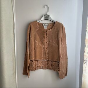 Vintage Leather Patchwork Jacket w/Crochet Hem size L
